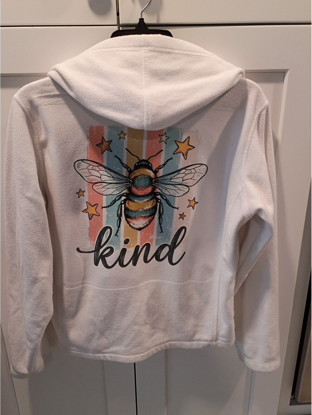 Columbia White Fleece Hoodie with Bee and Kind Print